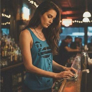 Forever 21 Blue Flamingo Razor Back Tank Top Graphic